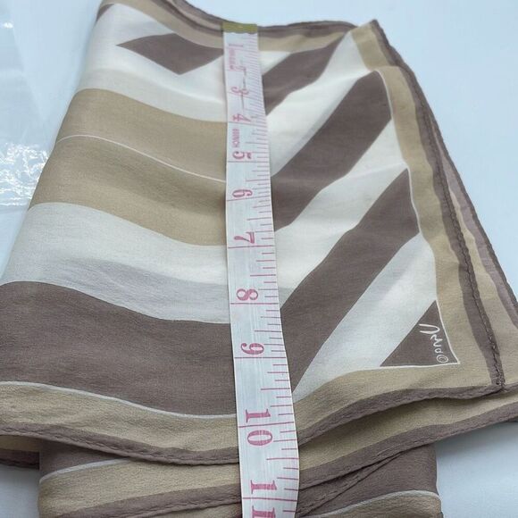 Vintage Vera silk scarf 10” x 52” taupe tan white stripes. - Picture 9 of 9